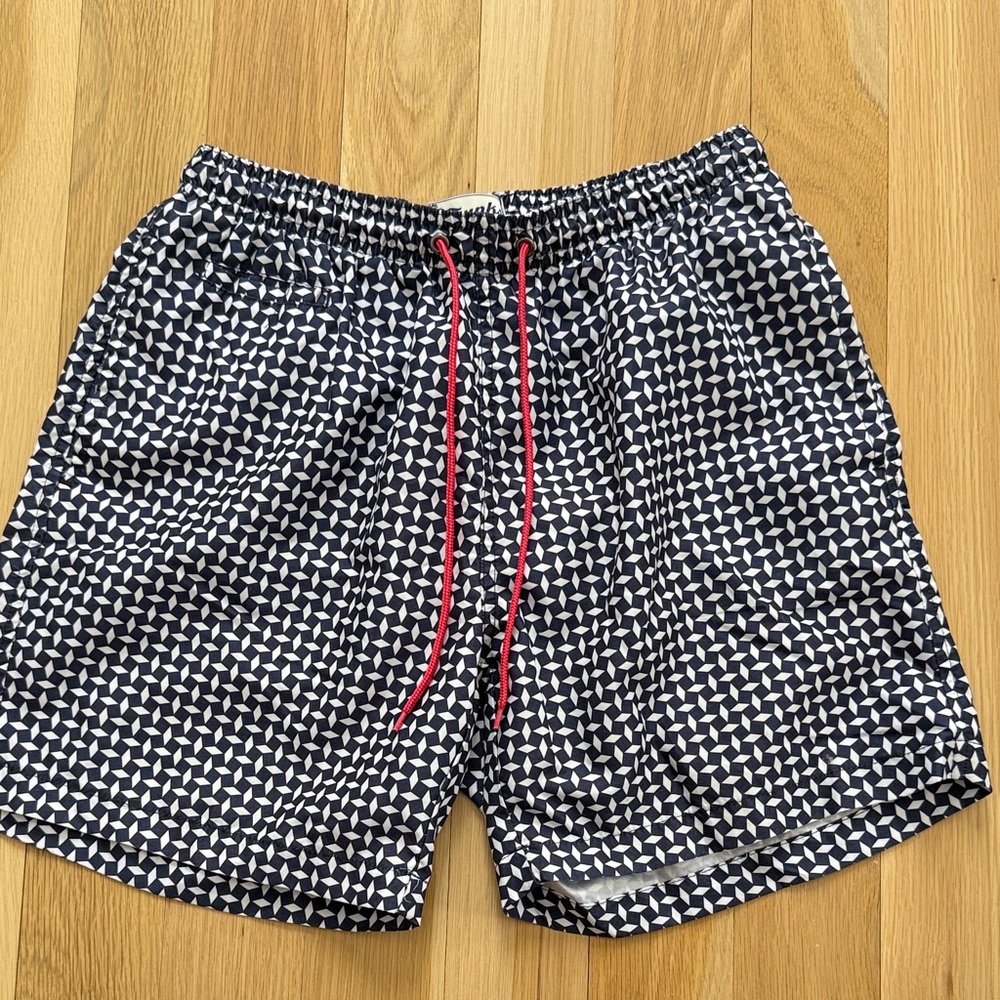 Men's Geometric Swim Shorts - Navy and White